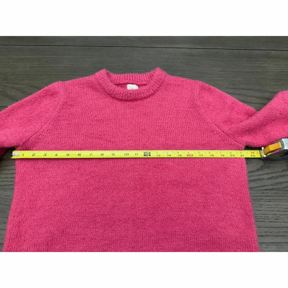 A New Day Fuzzy Knit Sweater XS Bright Pink Crew Neck Pullover NWOT